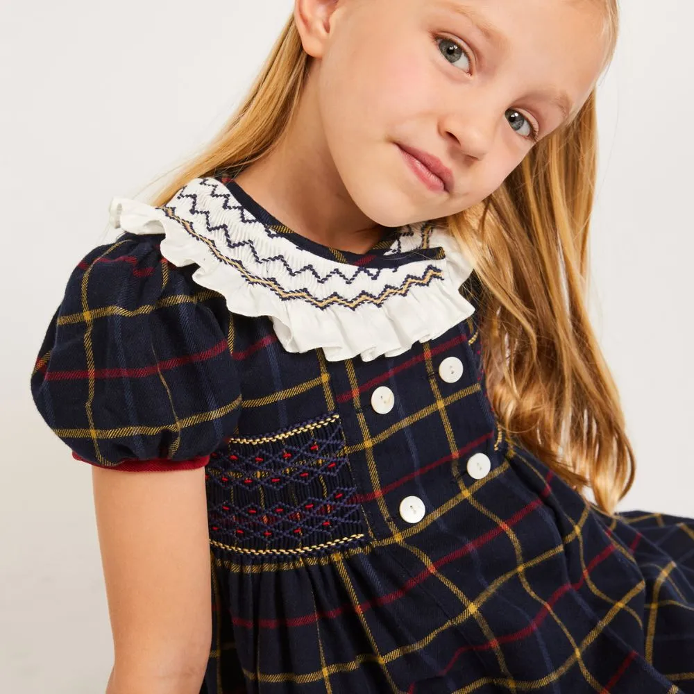 Holly Navy Smocked Tartan Dress