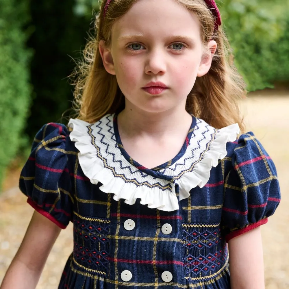 Holly Navy Smocked Tartan Dress