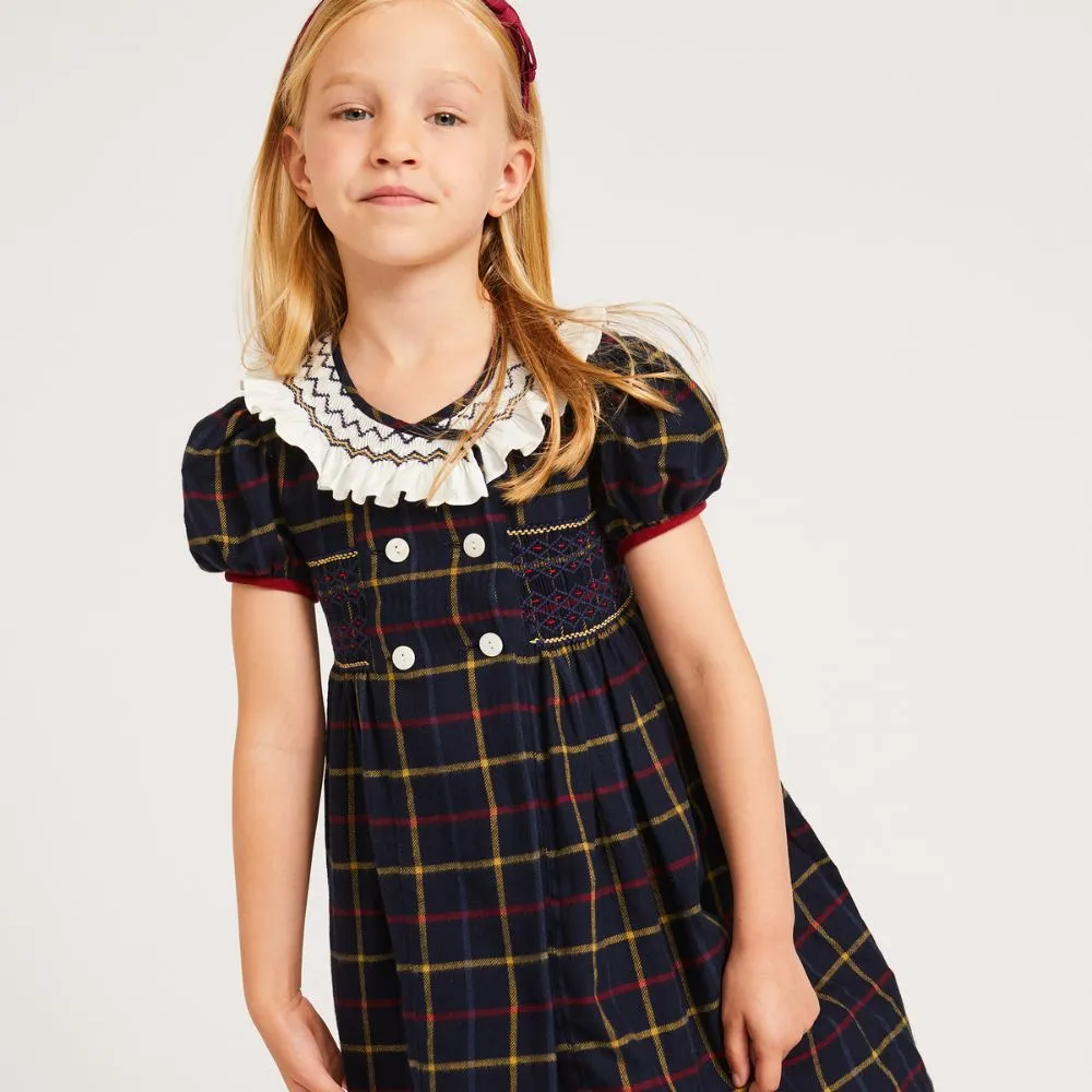 Holly Navy Smocked Tartan Dress