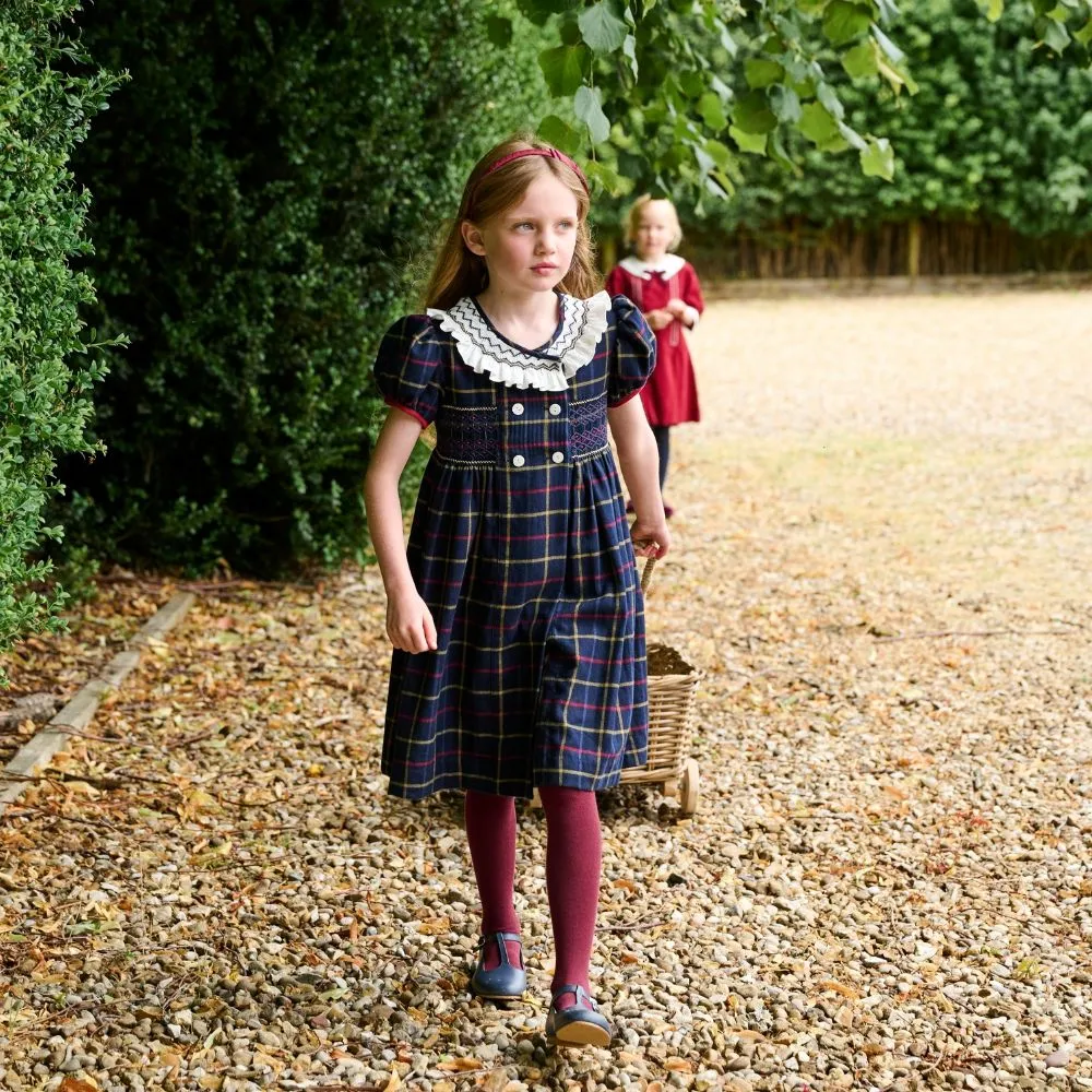 Holly Navy Smocked Tartan Dress
