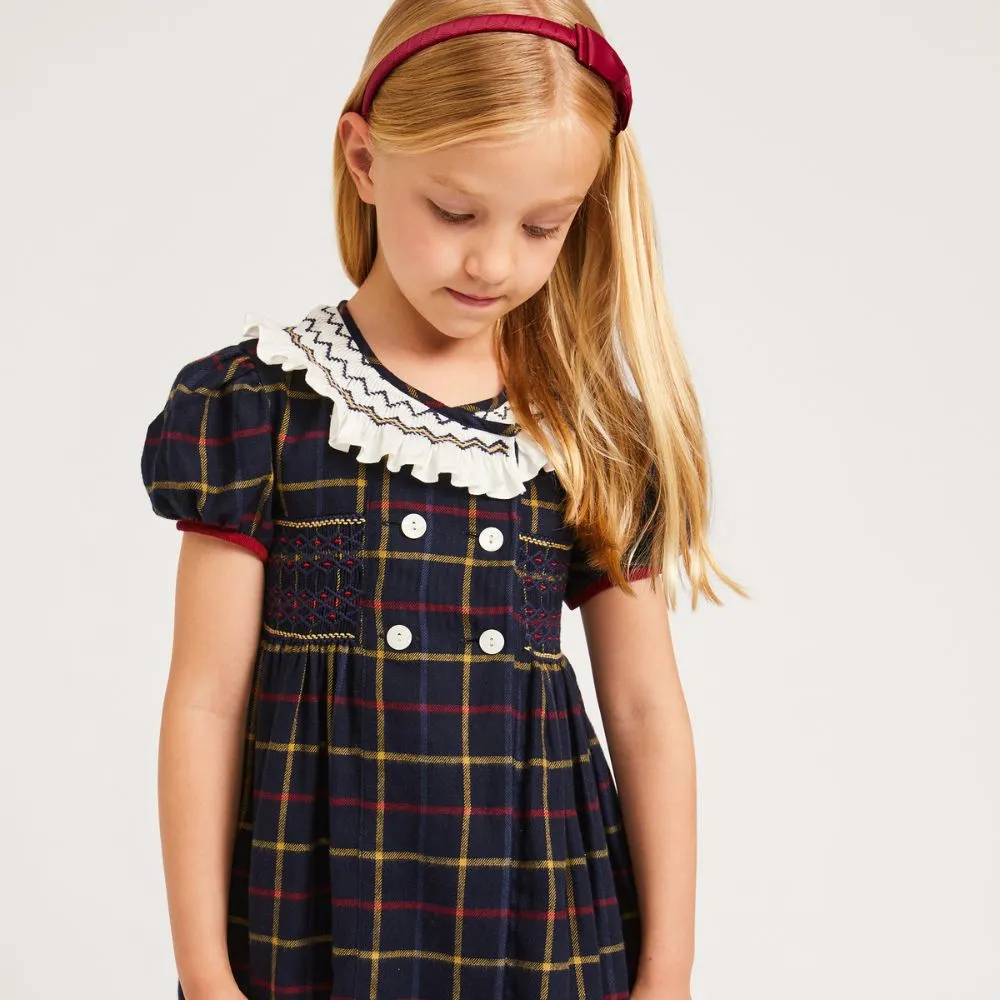 Holly Navy Smocked Tartan Dress
