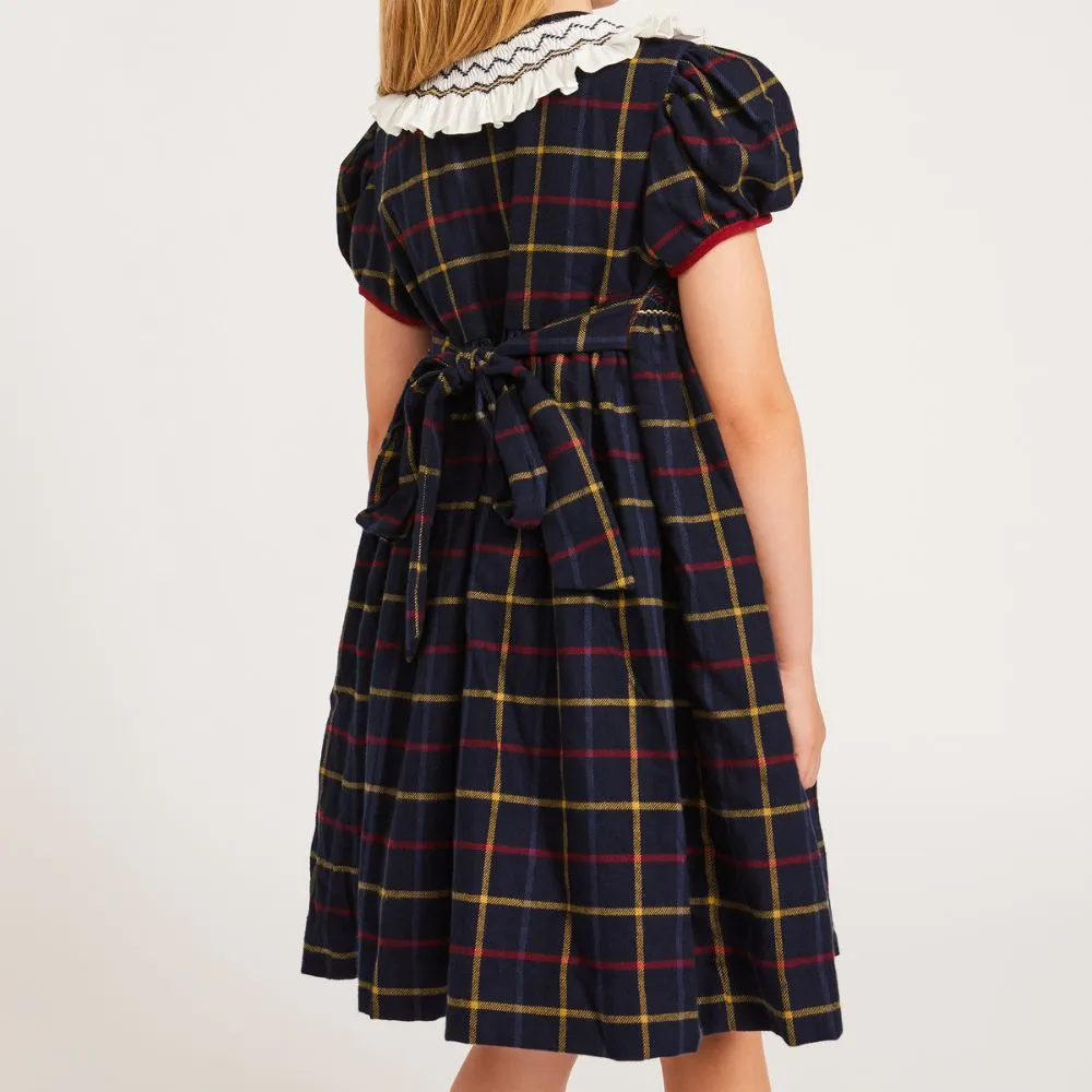 Holly Navy Smocked Tartan Dress