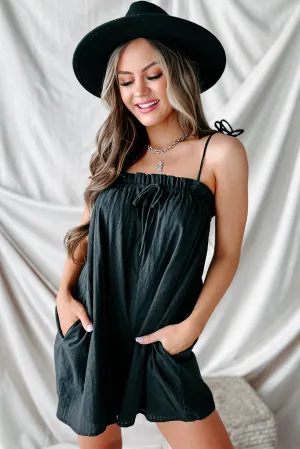 Idra Tie-Strap Textured Cotton Romper (Black)