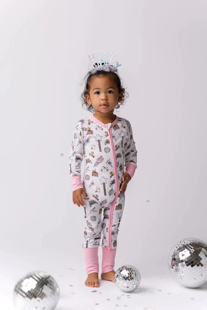 In My Jammers Pink It's Your Birthday Zipper Romper