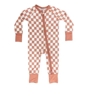 In My Jammers Terracotta Check Zipper Romper