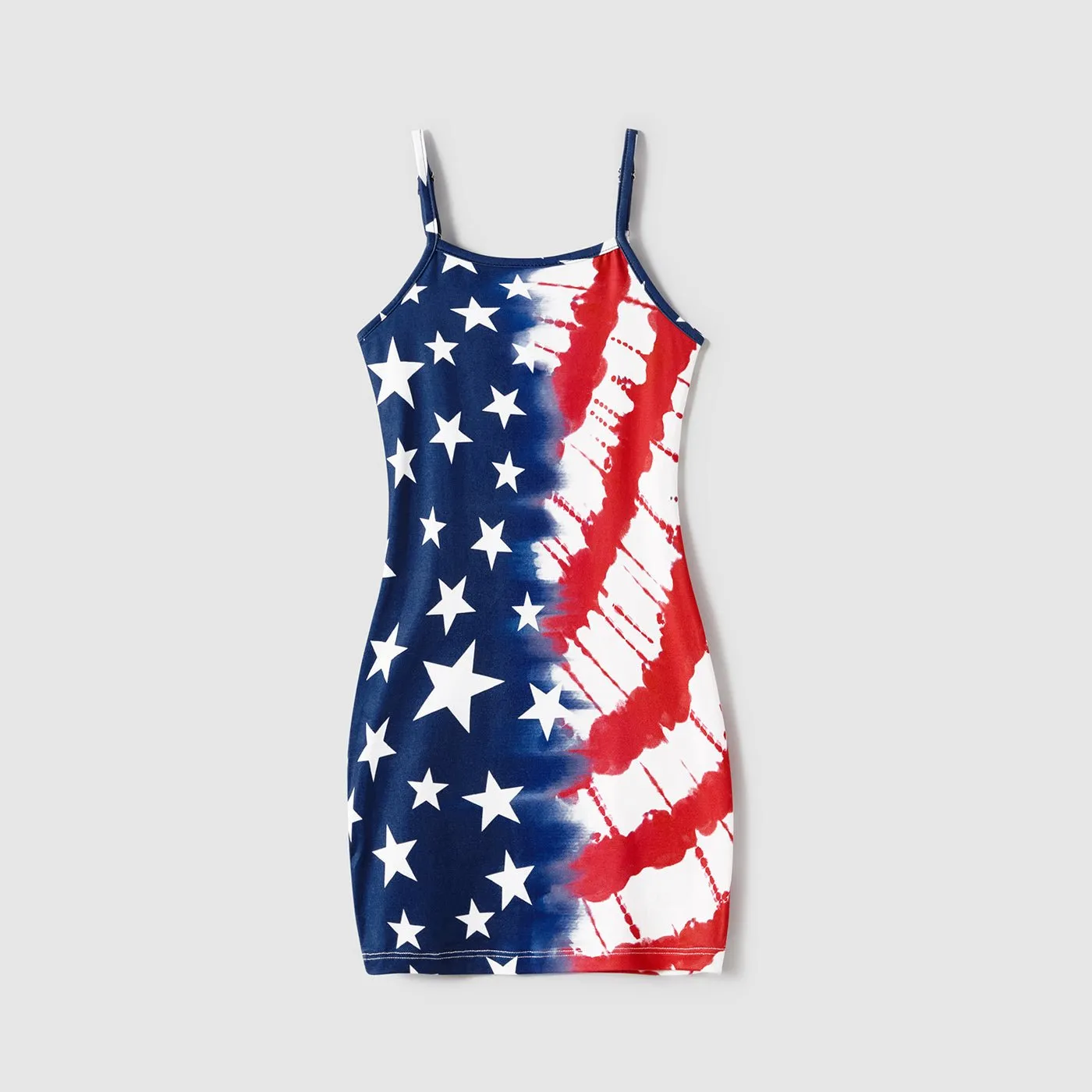 Independence Day Mommy and Me Star & Striped Spliced Short-sleeve Drawstring Ruched Bodycon T-shirt Dresses