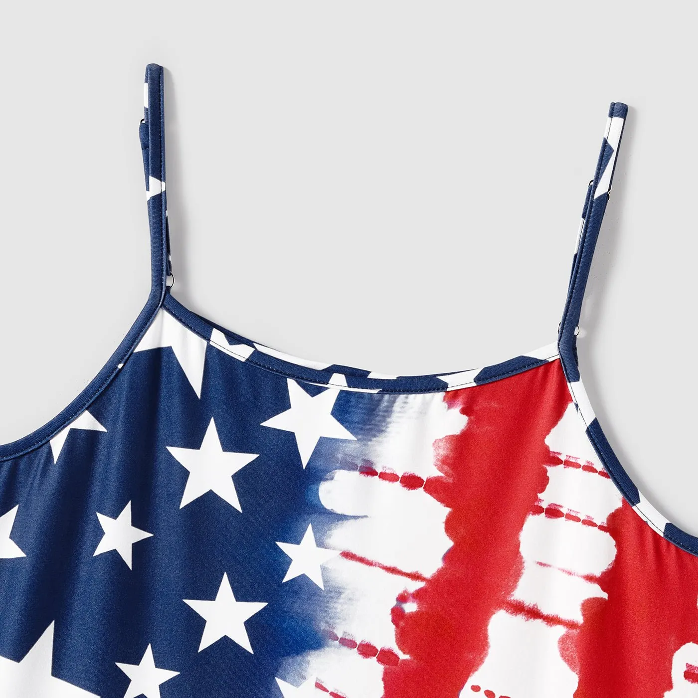 Independence Day Mommy and Me Star & Striped Spliced Short-sleeve Drawstring Ruched Bodycon T-shirt Dresses