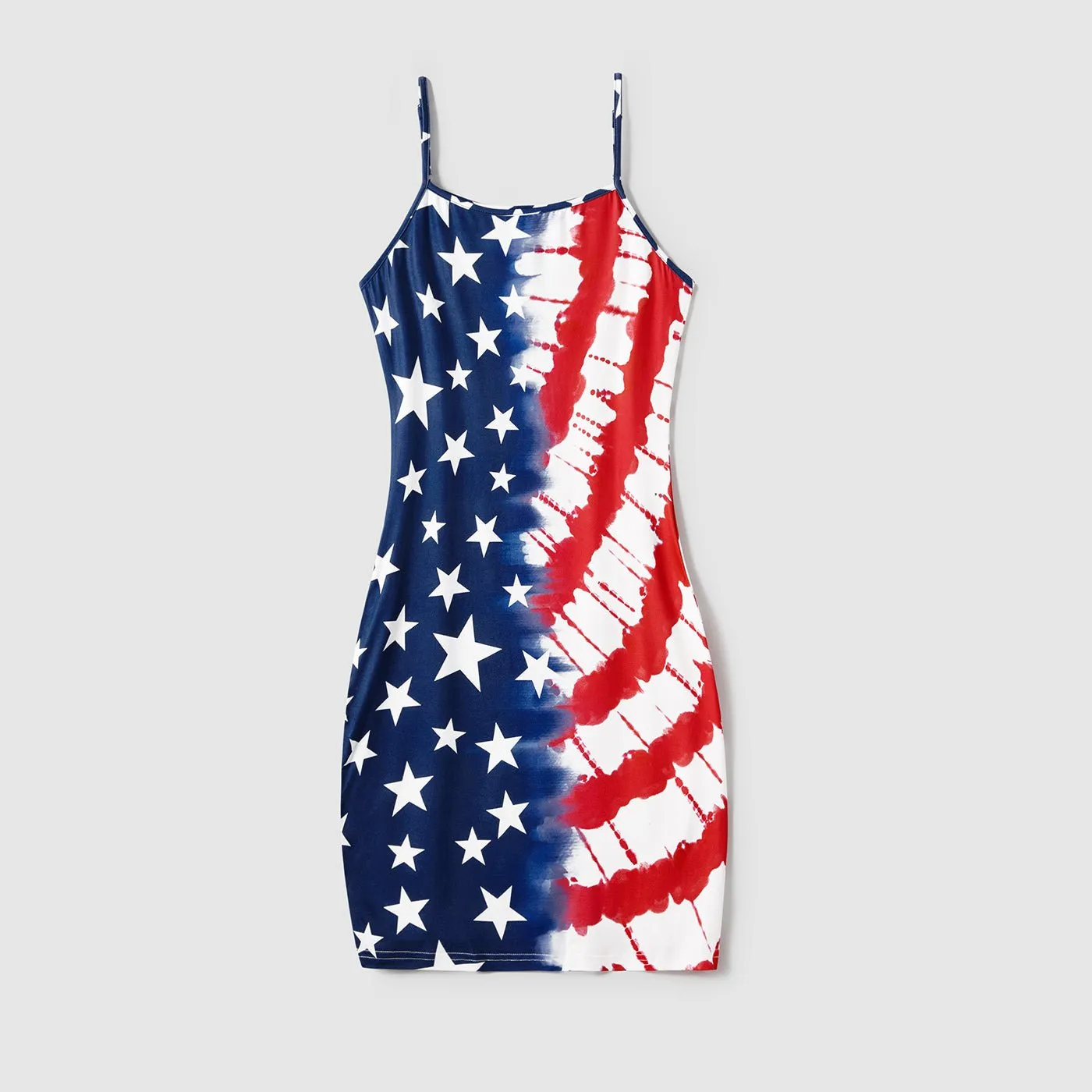 Independence Day Mommy and Me Star & Striped Spliced Short-sleeve Drawstring Ruched Bodycon T-shirt Dresses
