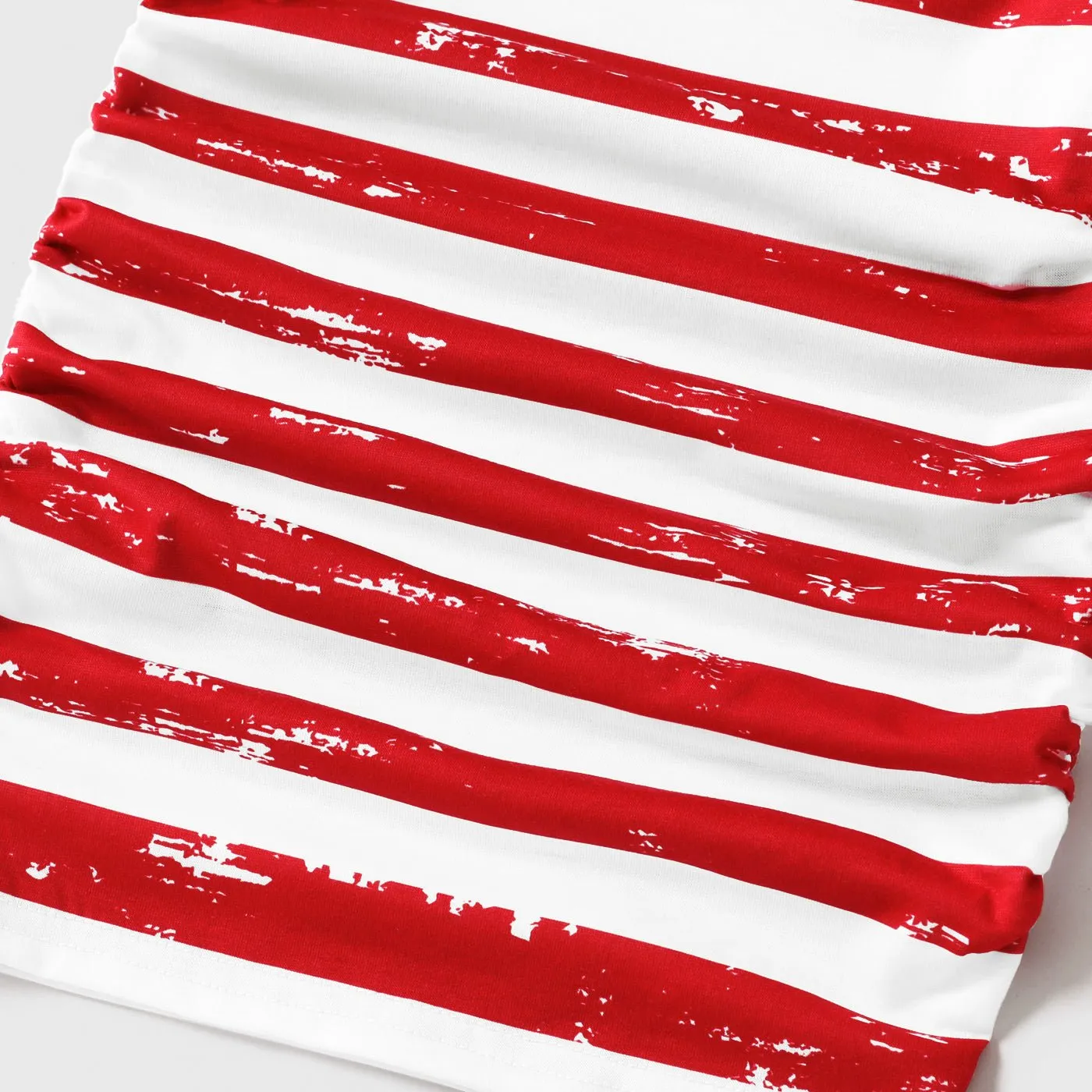 Independence Day Mommy and Me Star & Striped Spliced Short-sleeve Drawstring Ruched Bodycon T-shirt Dresses