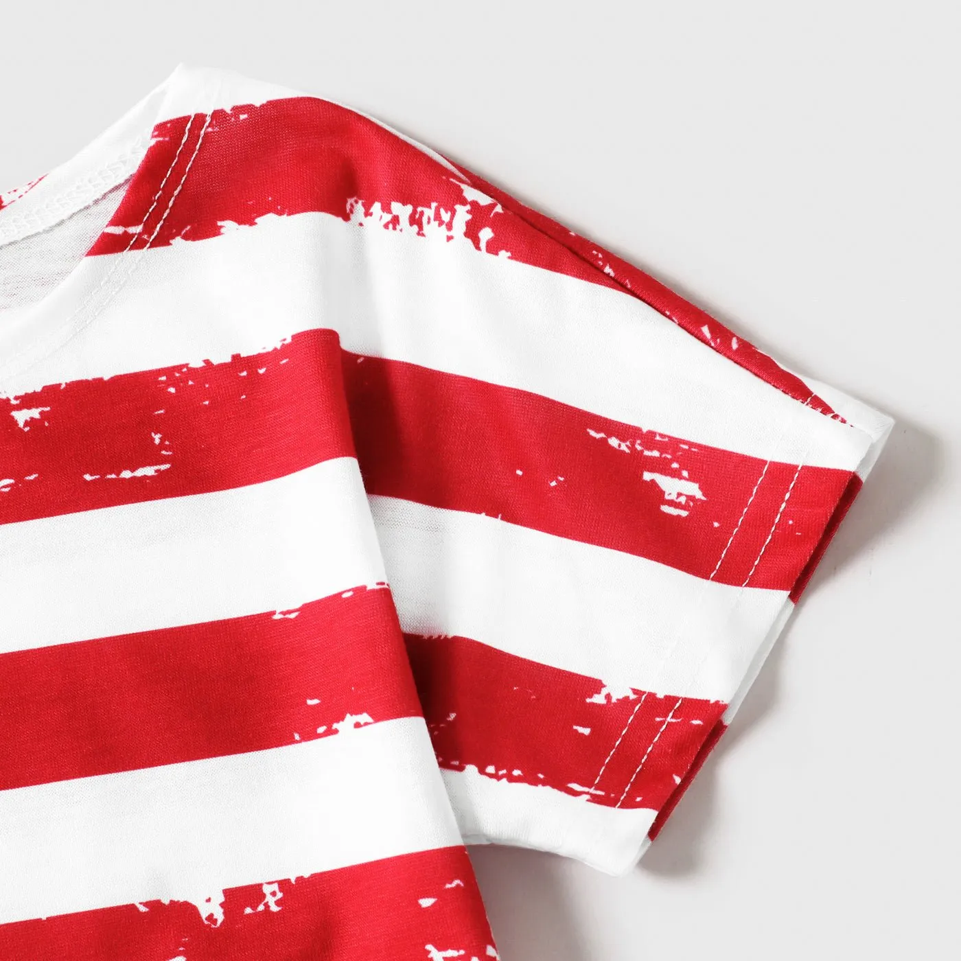 Independence Day Mommy and Me Star & Striped Spliced Short-sleeve Drawstring Ruched Bodycon T-shirt Dresses