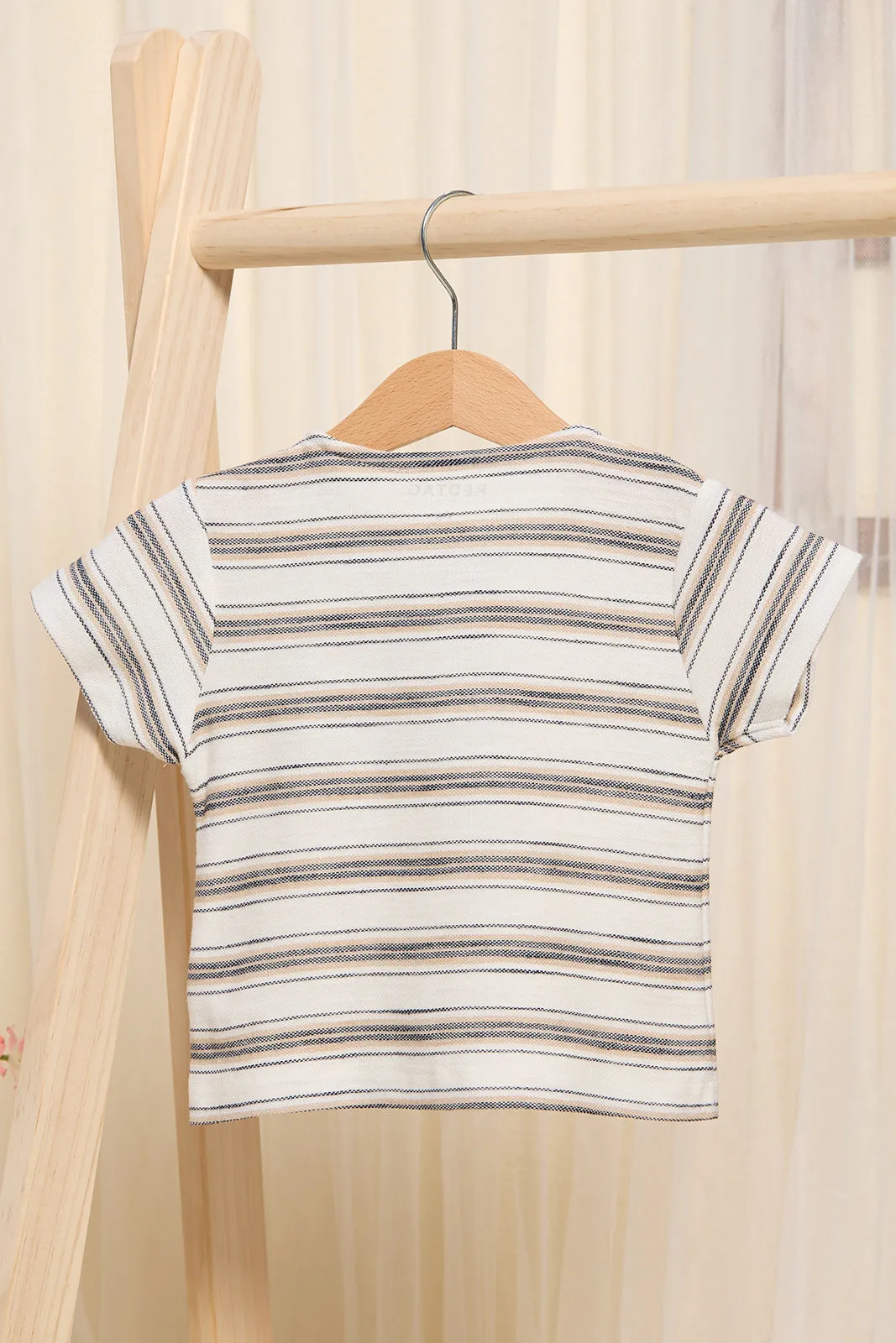 Infant Boys White Striped Henley T-Shirt