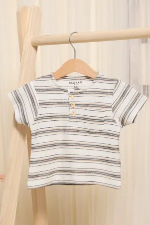 Infant Boys White Striped Henley T-Shirt
