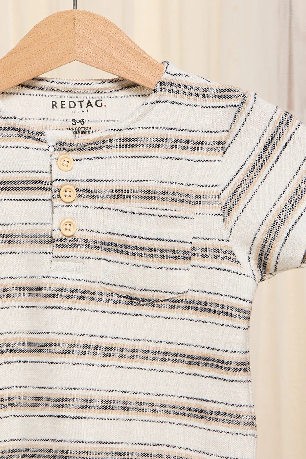 Infant Boys White Striped Henley T-Shirt