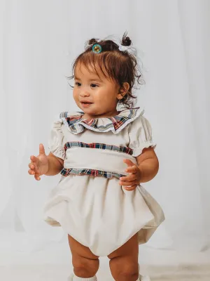 'Ivy' Ivory velvet & tartan romper
