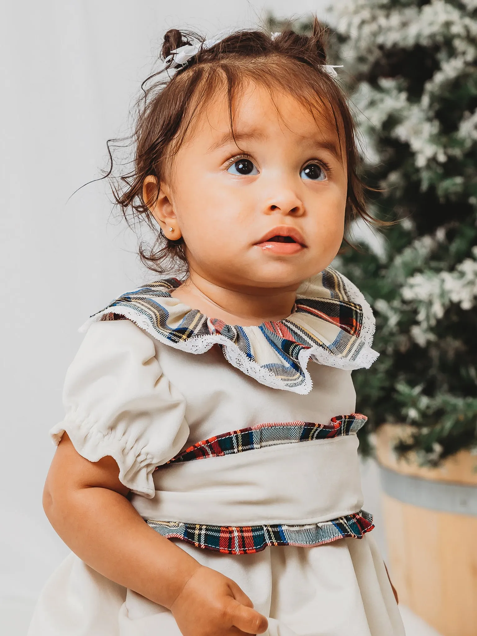 'Ivy' Ivory velvet & tartan romper
