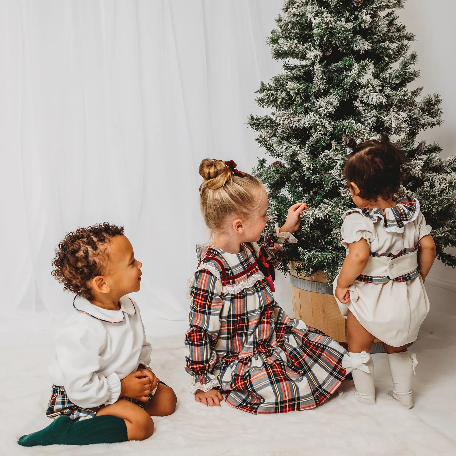 'Ivy' Ivory velvet & tartan romper