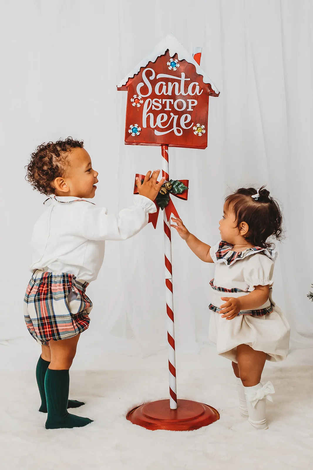'Ivy' Ivory velvet & tartan romper