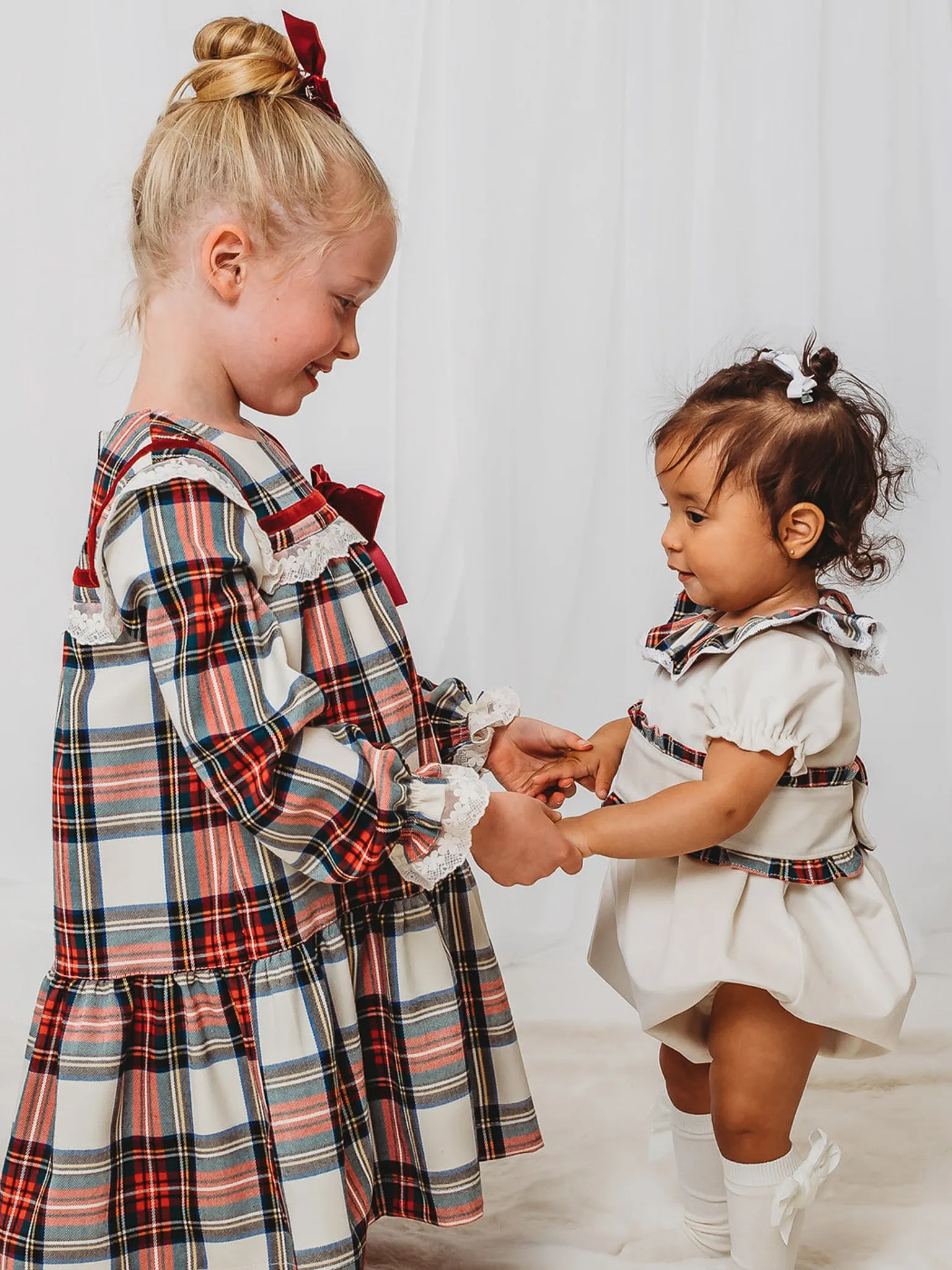 'Ivy' Ivory velvet & tartan romper
