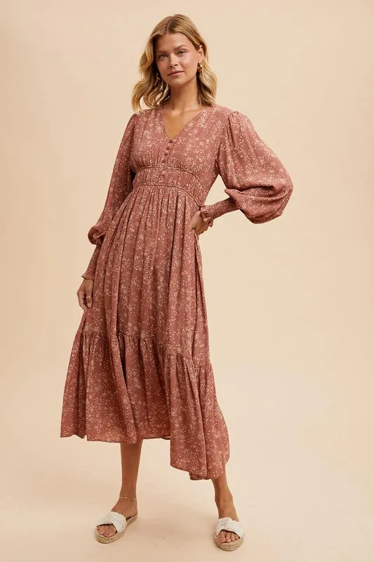 JONAH VISCOSE FLORAL BUTTON MAXI DRESS