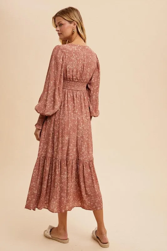 JONAH VISCOSE FLORAL BUTTON MAXI DRESS