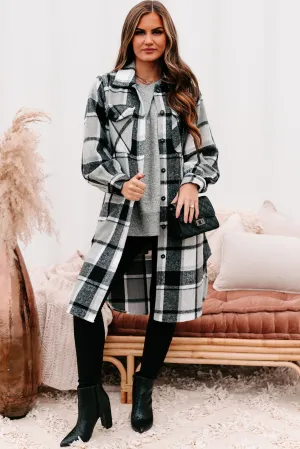 Keep Checkin Plaid Long Shacket (Black)
