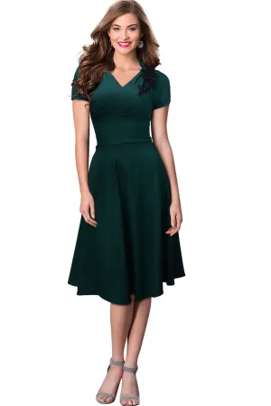 Ketty More Women Halter Style V-Neck Short Sleeves Skirt Pleated Dress-KMWD365