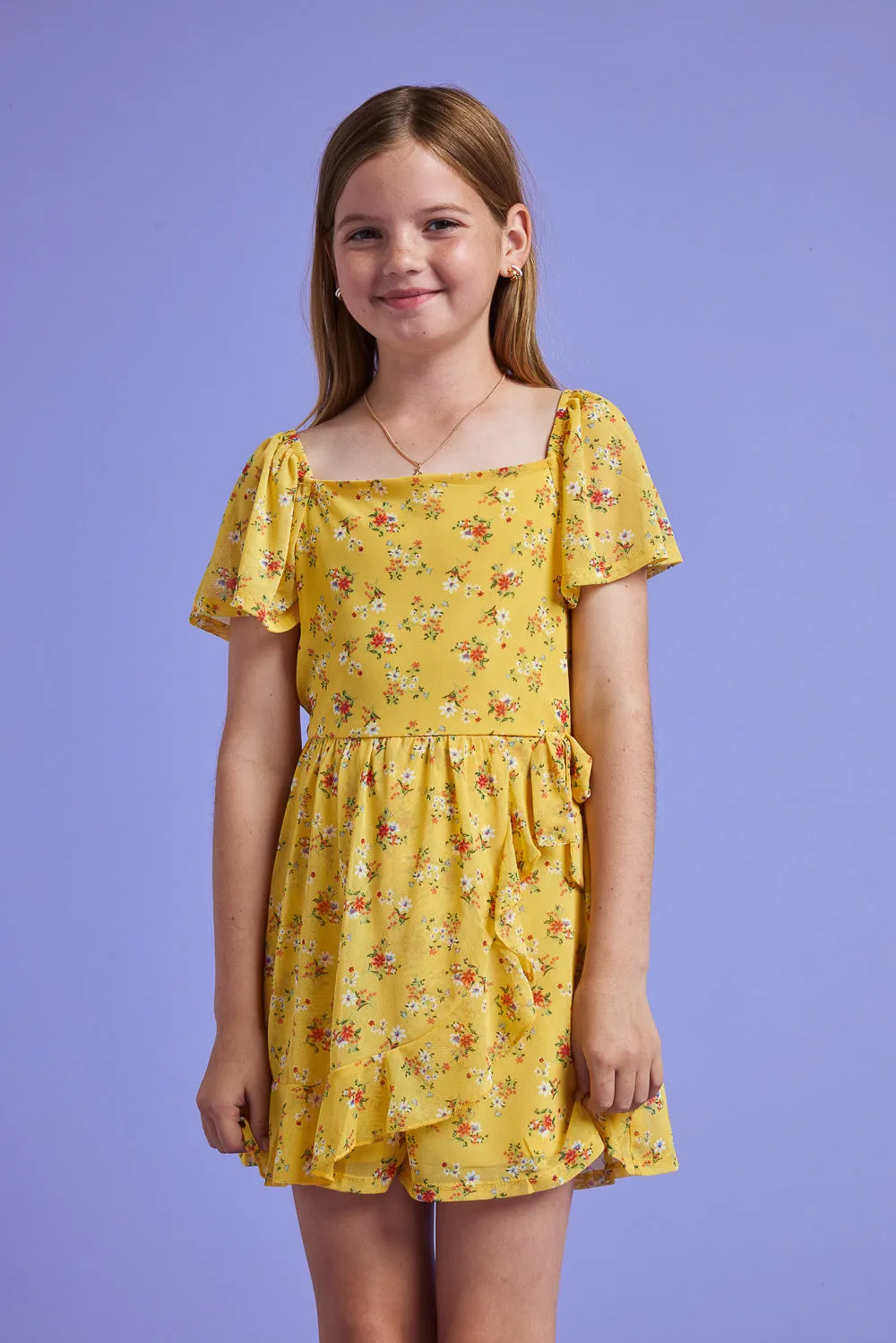 Kids Yellow Power Mesh Romper