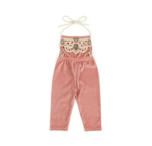 Kryssi Kouture Girls Blush Velvet Pant Romper