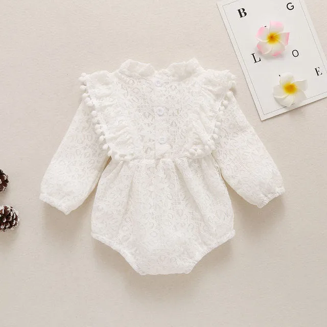 Laci - Baby Girls Lace Romper Long Sleeve