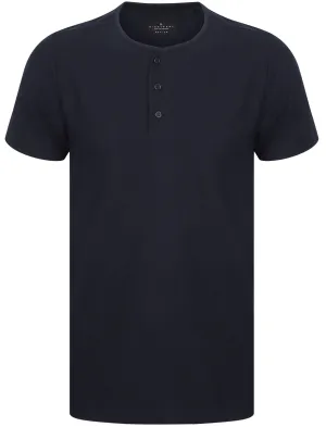 Lendal Textured Henley T-Shirt In Dark Sapphire - Dissident