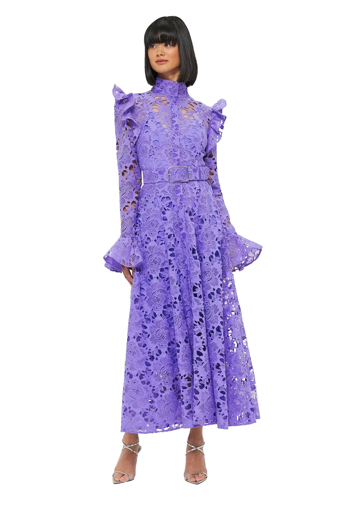Leo Lin Aliyah Lace Butterfly Sleeve Midi Dress - Lavender