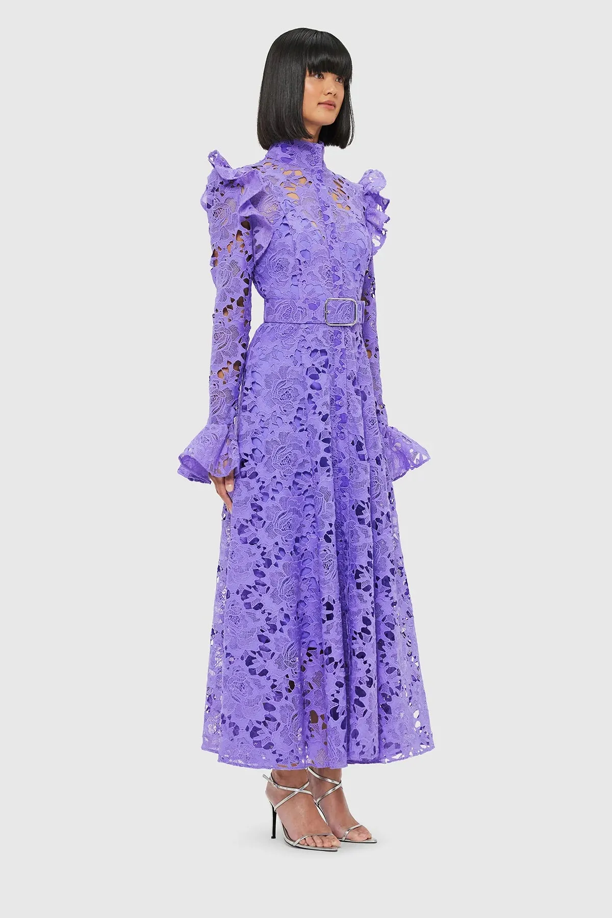 Leo Lin Aliyah Lace Butterfly Sleeve Midi Dress - Lavender