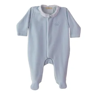 Light Blue Velour Footed Romper with Crown