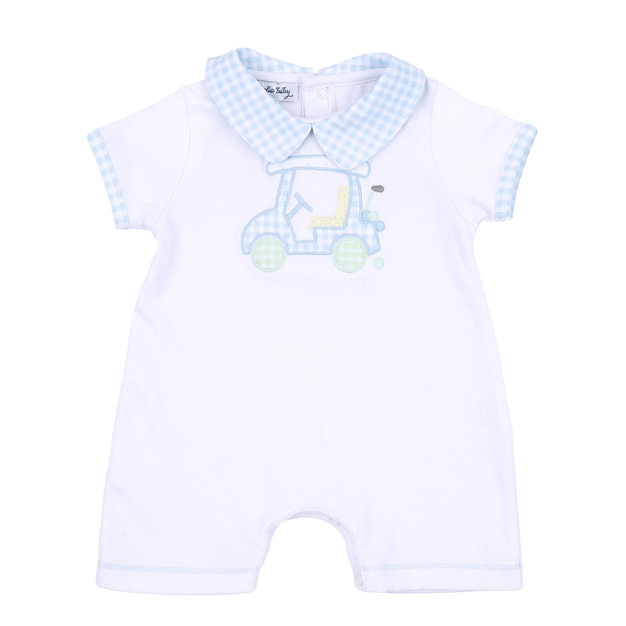 Little Caddie Applique Collared Playsuit - Light Blue