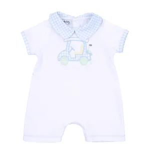 Little Caddie Applique Collared Playsuit - Light Blue