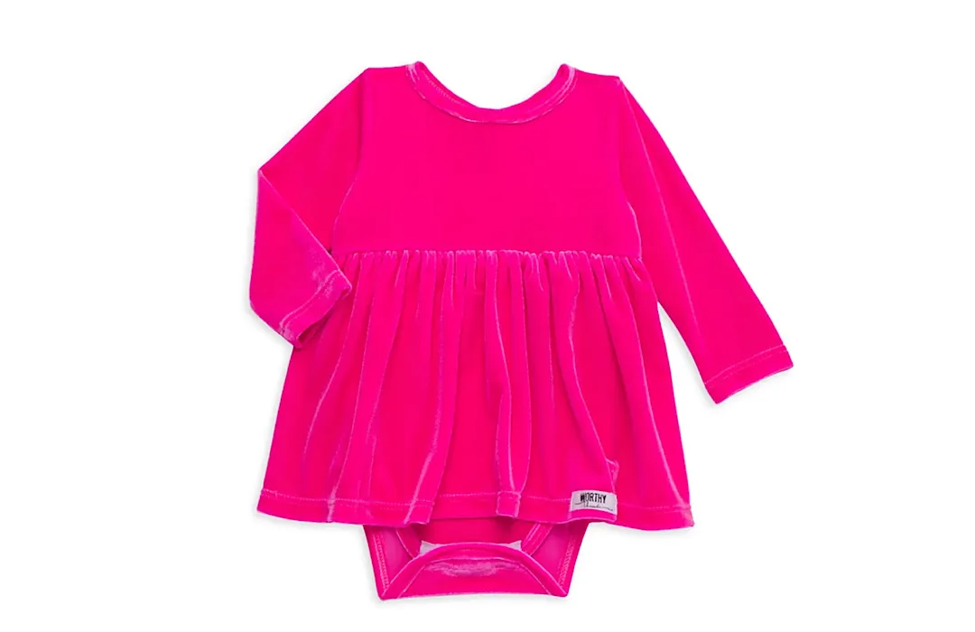 Long Sleeve Bubble Romper In Hot Pink Velvet