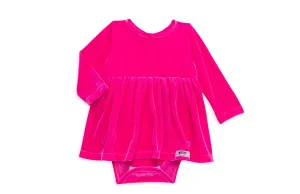 Long Sleeve Bubble Romper In Hot Pink Velvet