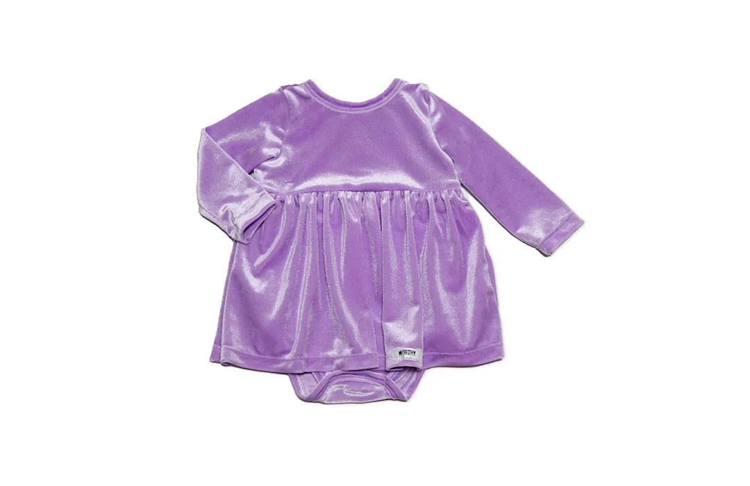 Long Sleeve Bubble Romper In Lavender Velvet