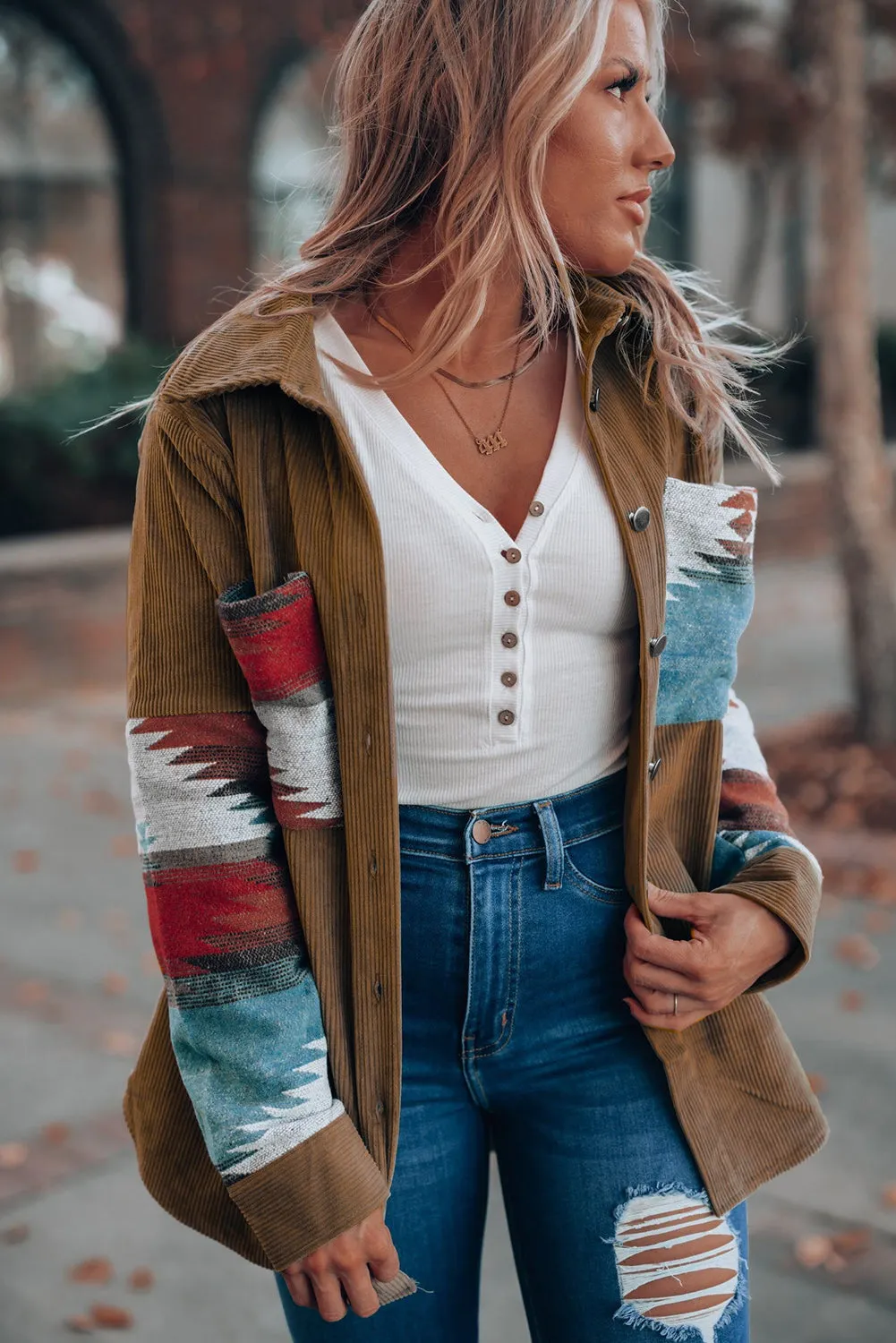 Long Sleeve Button-down Corduroy Jacket/Shacket
