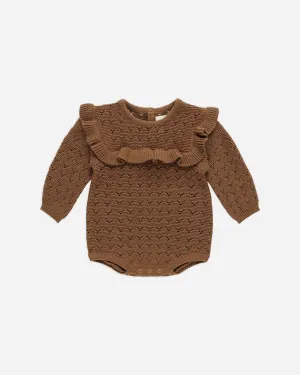 Long Sleeve Pointelle Ruffle Romper || Cinnamon