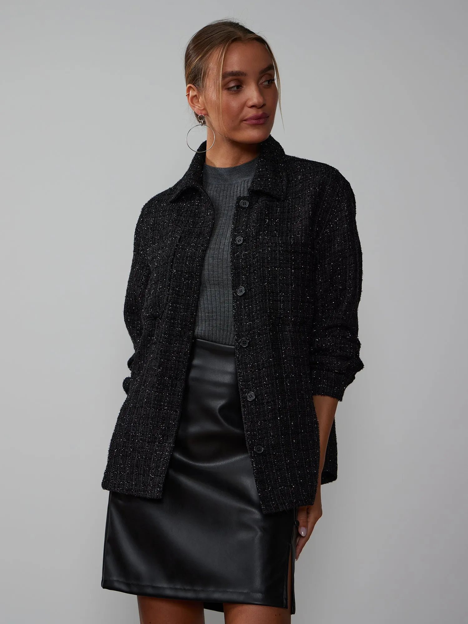 Long Sleeve Tweed Shacket