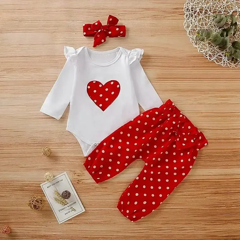 Love Heart Romper - Long Sleeve Onesie & Pant Set   Headband (0-18 M)