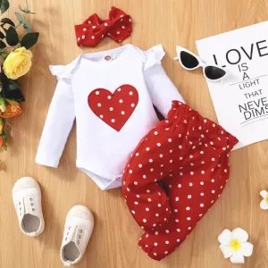 Love Heart Romper - Long Sleeve Onesie & Pant Set   Headband (0-18 M)