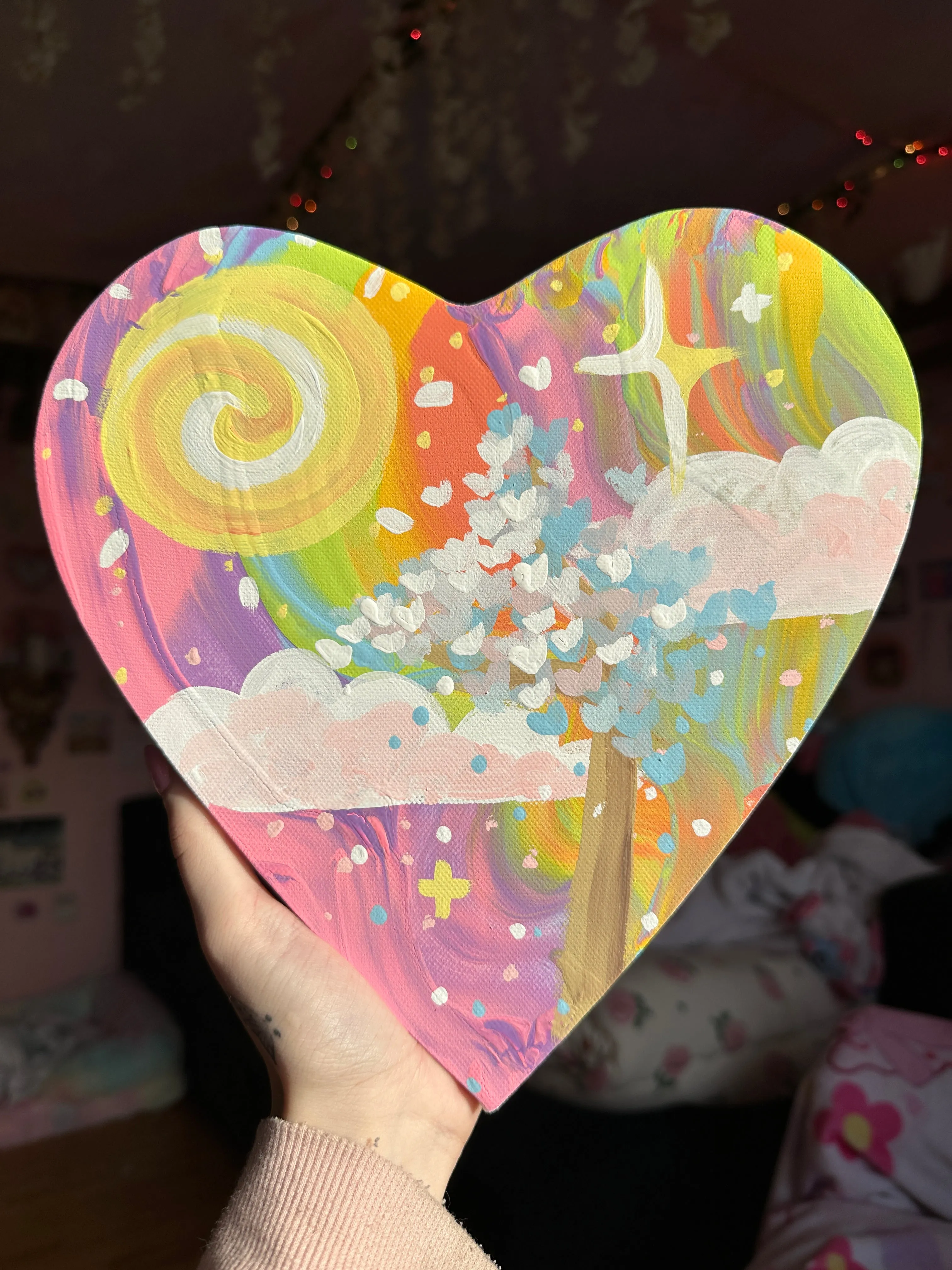 Lover’s Tree 10.5” x 10” Heart Canvas Acrylic Painting