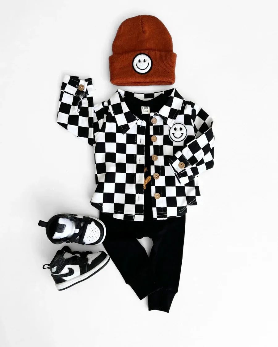 LPK Cotton Shacket - Smiley Checkered Black