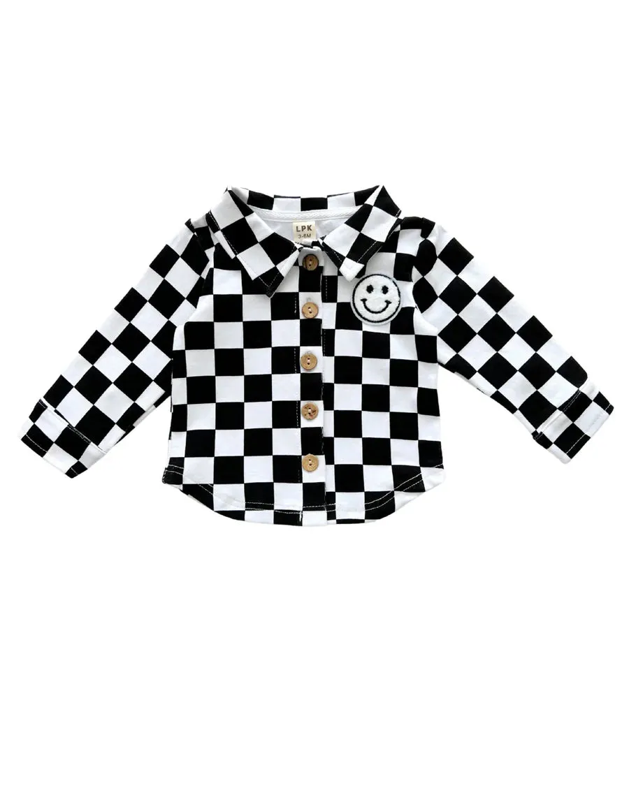 LPK Cotton Shacket - Smiley Checkered Black