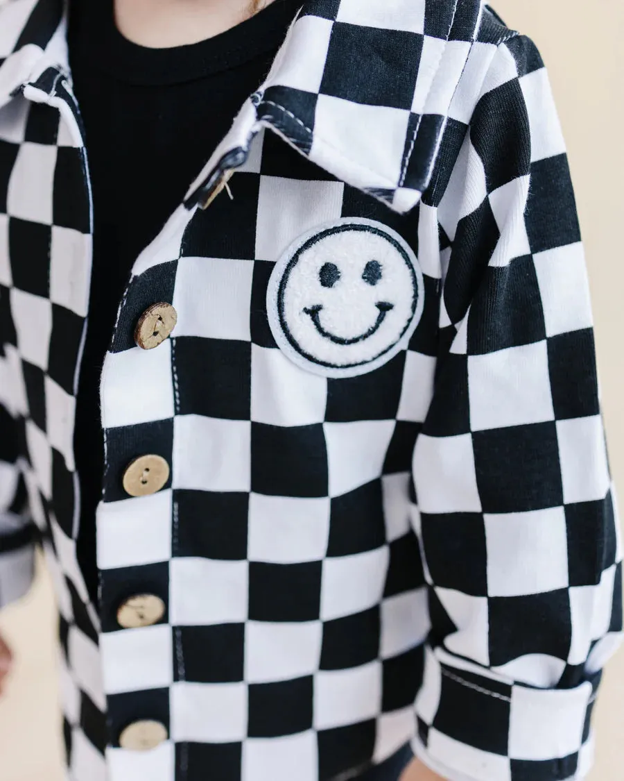 LPK Cotton Shacket - Smiley Checkered Black
