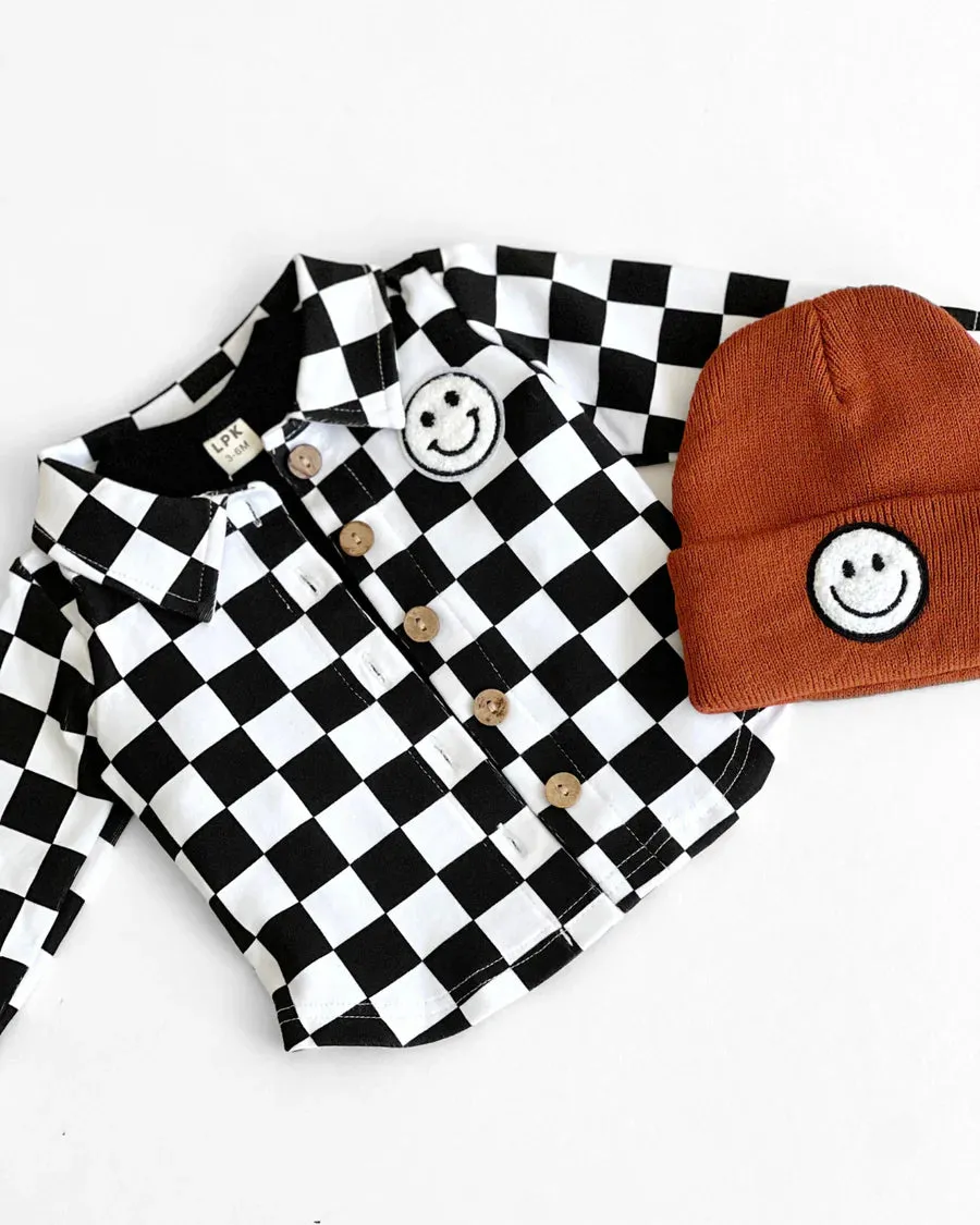 LPK Cotton Shacket - Smiley Checkered Black