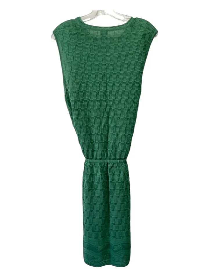 M Missoni Size L/48 Green Viscose Sleeveless Tie Waist Crochet Knit Dress