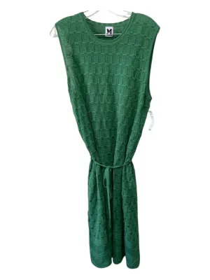 M Missoni Size L/48 Green Viscose Sleeveless Tie Waist Crochet Knit Dress